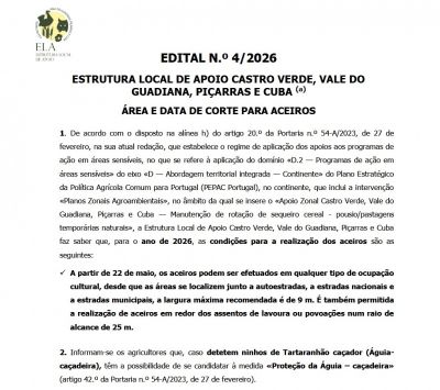 EDITAL Nº 4/2026 ÁREA E DATA DE CORTE PARA ACEROS
