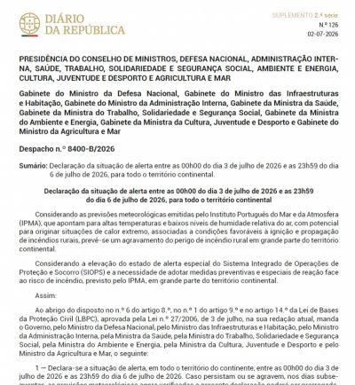 Situação de alerta entre 3 e 6 de julho | Regras a...